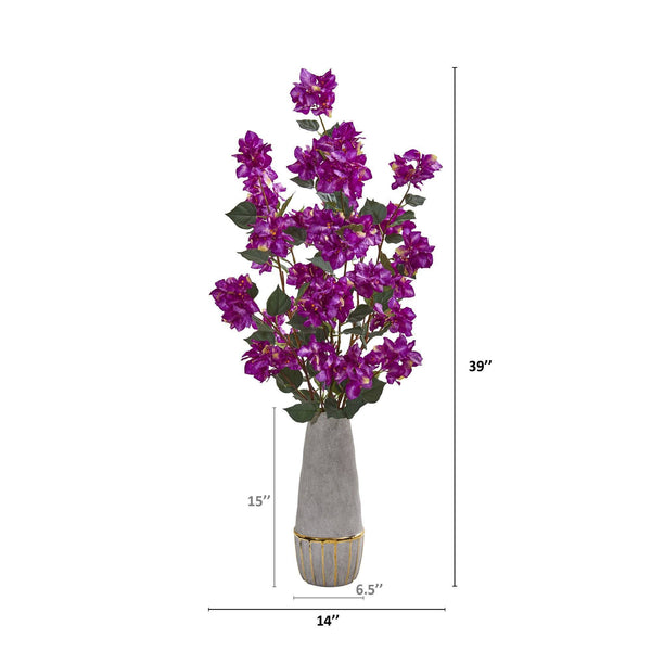 39” Bougainvillea Artificial Arrangement in Stoneware Vase