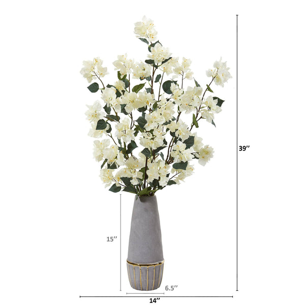 39” Bougainvillea Artificial Arrangement in Stoneware Vase