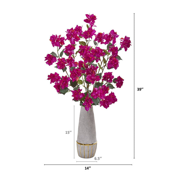 39” Bougainvillea Artificial Arrangement in Stoneware Vase