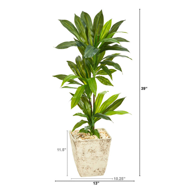 39” Dracaena Artificial Plant in Country White Planter (Real Touch)