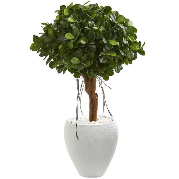 39” Ficus Artificial Tree in White Planter