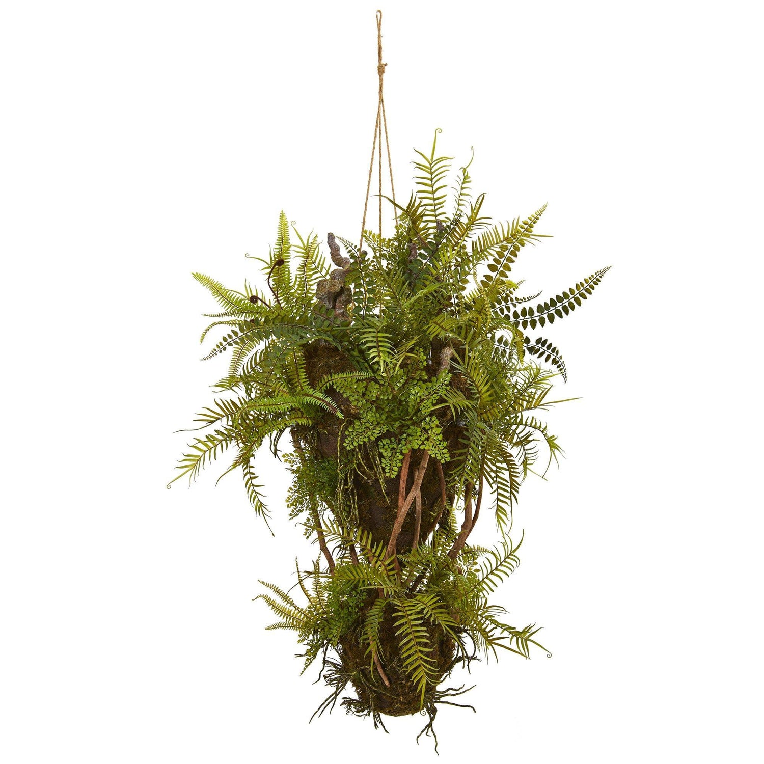 39” Mixed Forest Foliage and Fern Artificial Hanging Plant
