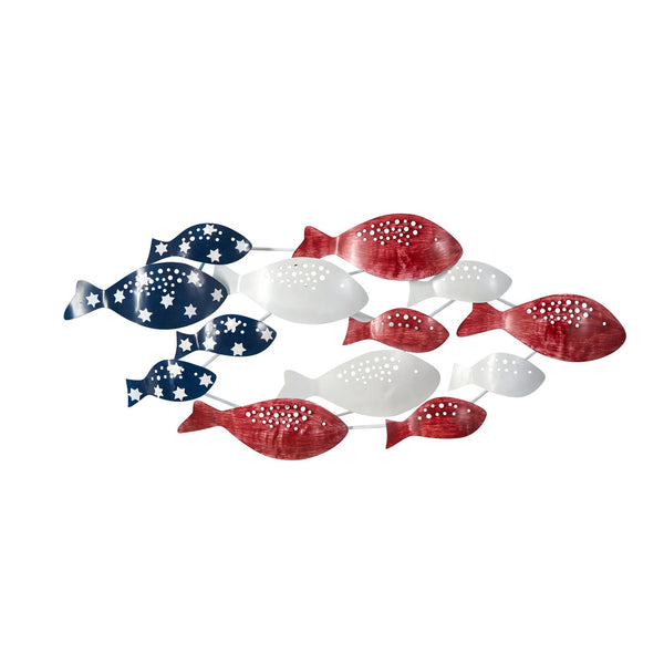 39" Patriotic Metal Fishes Wall Art Décor"