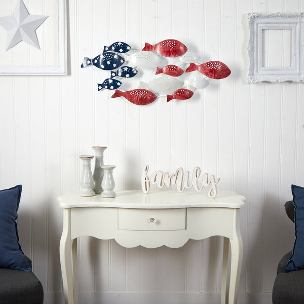 39" Patriotic Metal Fishes Wall Art Décor"