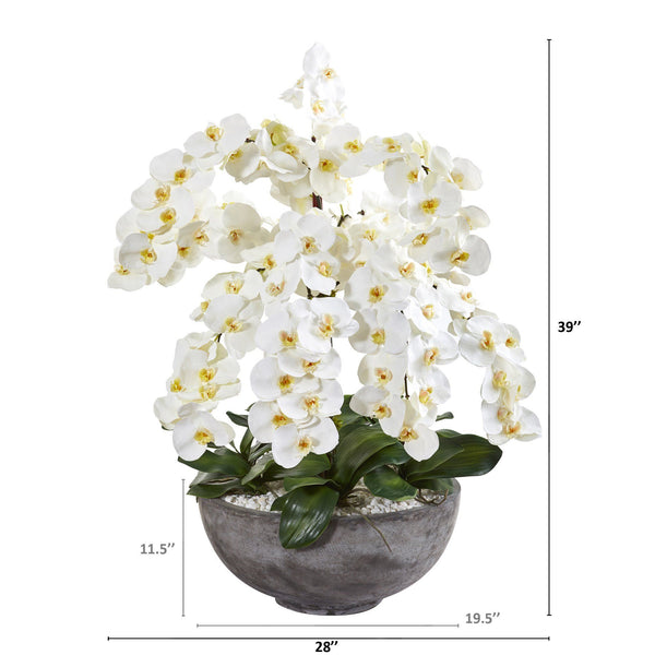 39” Phalaenopsis Orchid Artificial Arrangement in Large Cement Bowl