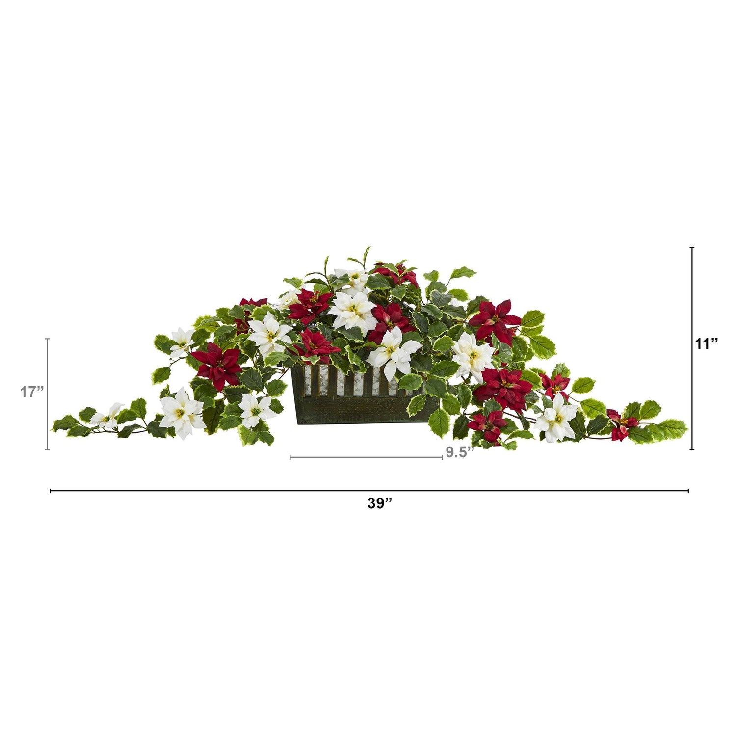 39” Poinsettia and Variegated Holly Artificial Plant in Decorative Planter (Real Touch)