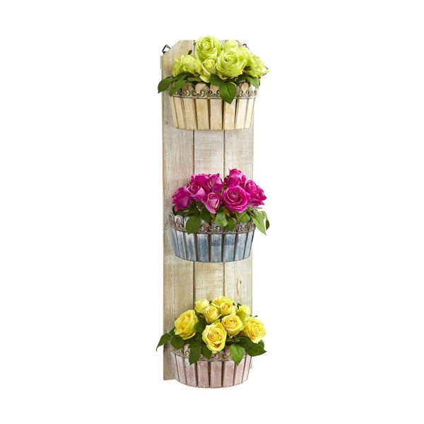 39” Rose Artificial Arrangement in Three-Tiered Wall Decor Planter