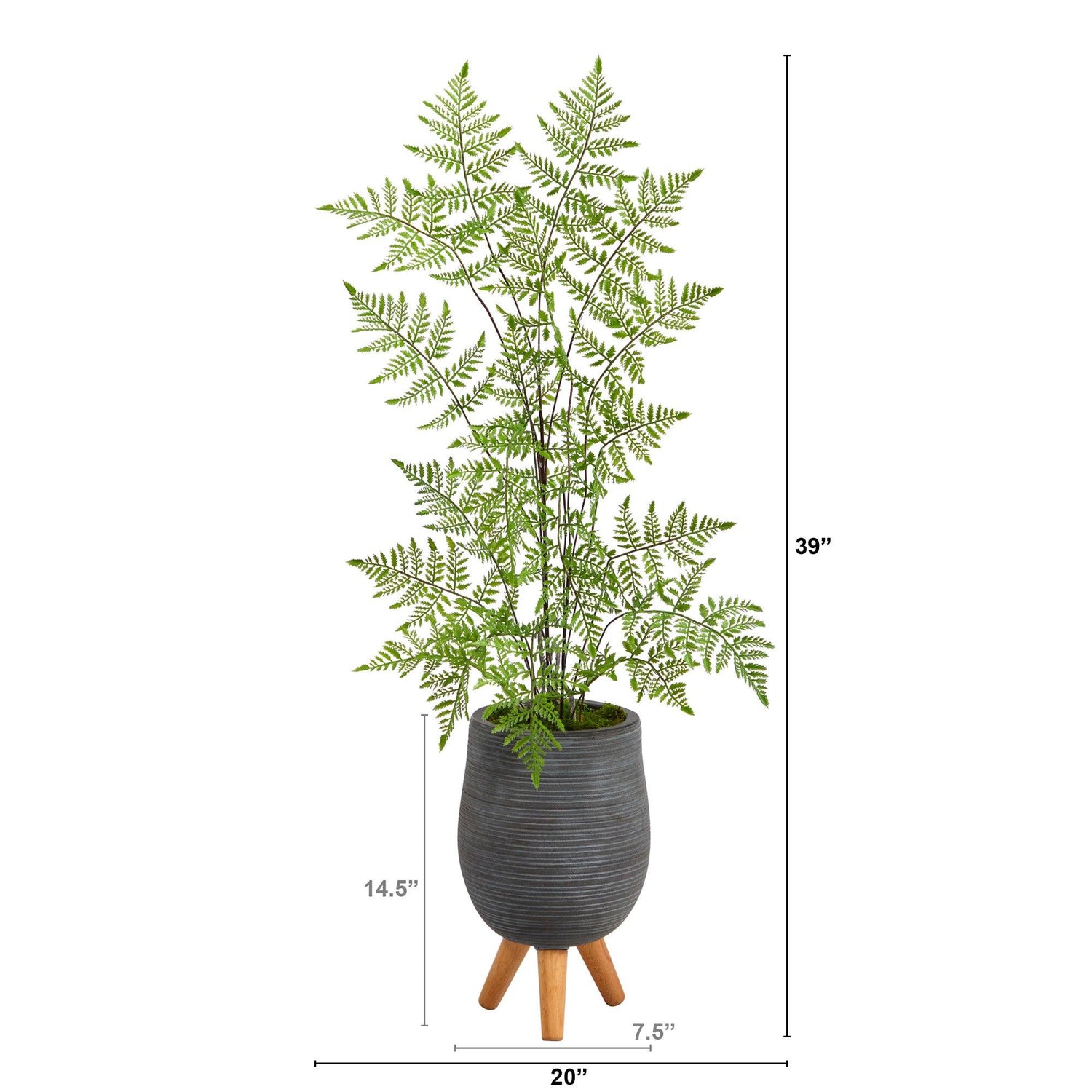 39” Ruffle Fern Artificial Tree in Gray Planter with Stand