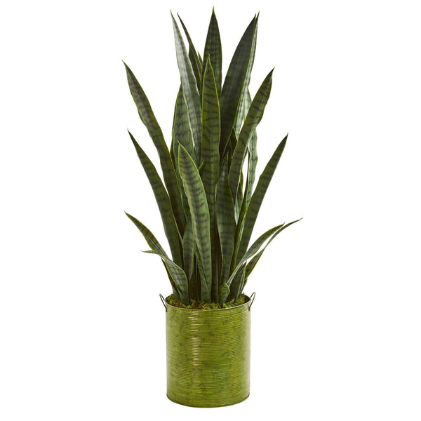 39” Sansevieria Artificial Plant in Metal Planter