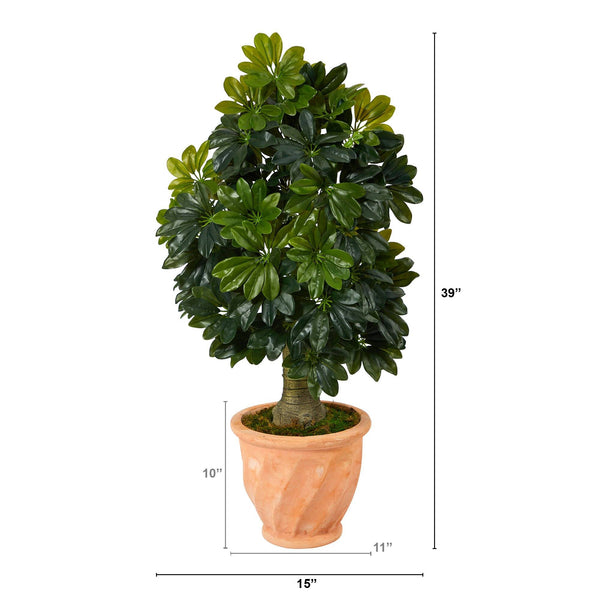 39” Schefflera Artificial Tree in Terra-Cotta Planter (Real Touch)
