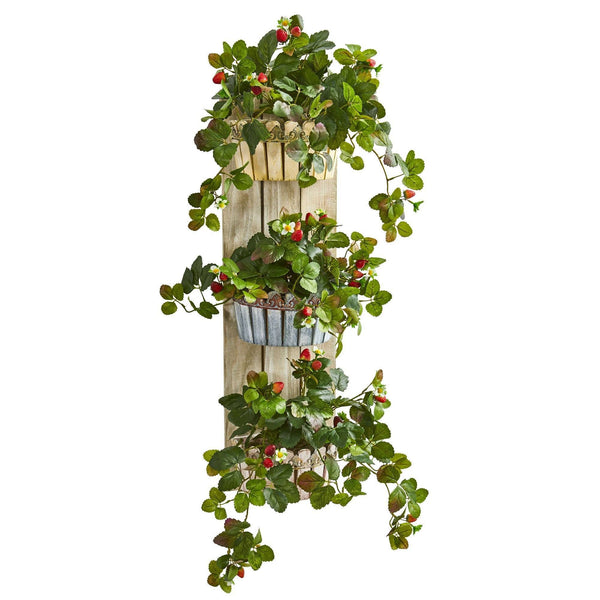 39” Strawberry Artificial Plant in Three-Tiered Wall Decor Planter