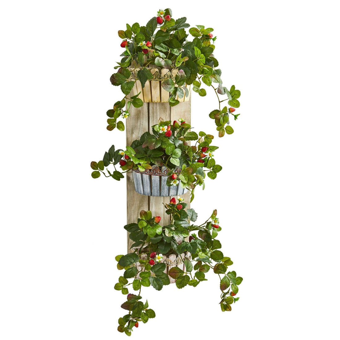 plastic plant for decoration 39” Strawberry Artificial Plant in Three-Tiered Wall Decor Planter