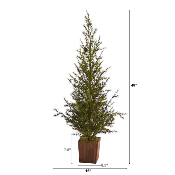 4’ Alpine “Natural Look” Artificial Christmas Tree in Wood Planter with Pine Cones