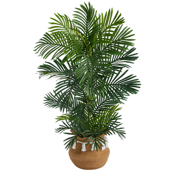 4’ Areca Palm Tree in Boho Chic Handmade Natural Cotton Woven Planter with Tassels UV Resistant