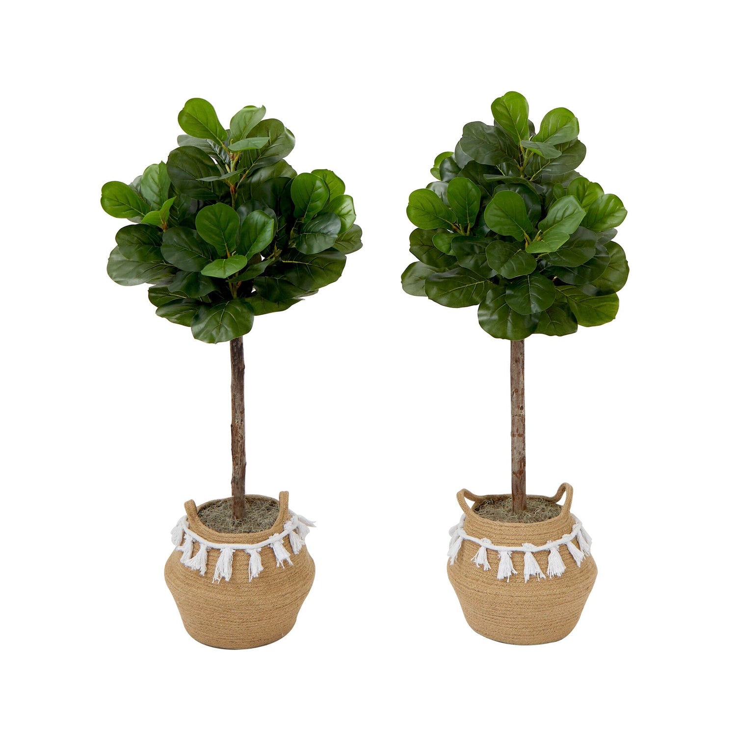 basket pot for fiddle leaf fig Nearly Natural 4ft. Artificial Fiddle Leaf Fig Tree with Handmade Jute & Cotton Basket with Tassels DIY KIT (Set of 2)