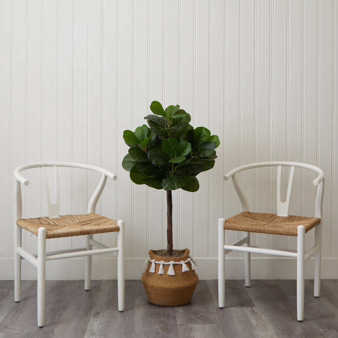 basket pot for fiddle leaf fig 4' Artificial Fiddle Leaf Fig Tree with Handmade Jute & Cotton Basket with Tassels DIY KIT