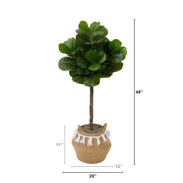 4' Artificial Fiddle Leaf Fig Tree with Handmade Jute & Cotton Basket with Tassels DIY KIT