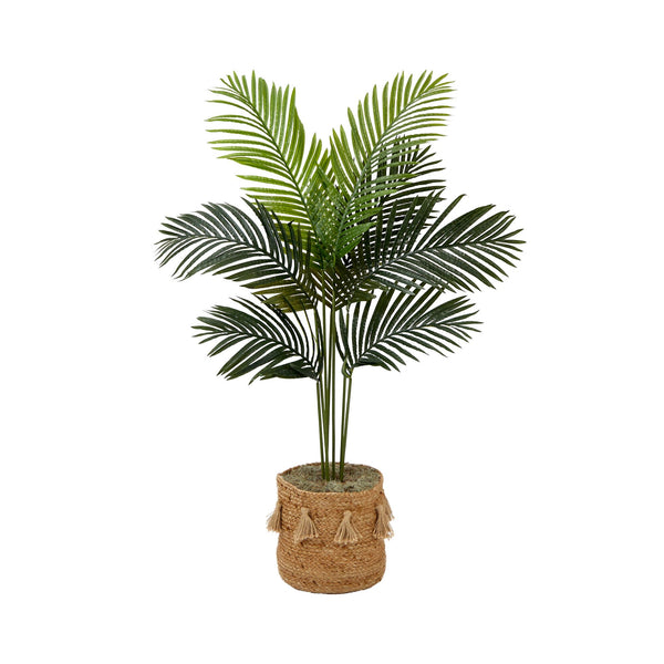 4' Artificial Paradise Palm Tree with Handmade Jute & Cotton Basket with Tassels DIY KIT