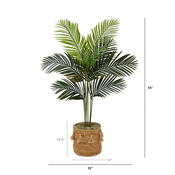 4' Artificial Paradise Palm Tree with Handmade Jute & Cotton Basket with Tassels DIY KIT