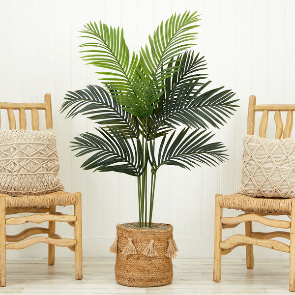 4' Artificial Paradise Palm Tree with Handmade Jute & Cotton Basket with Tassels DIY KIT