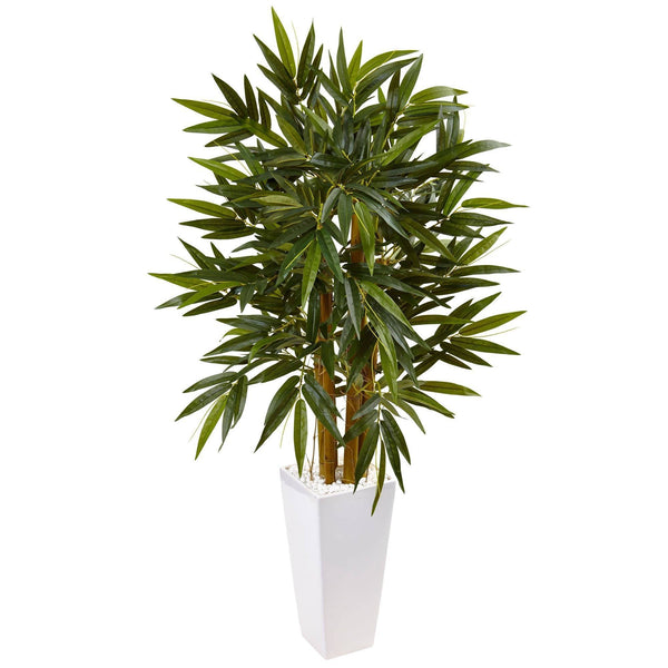 4’ Bamboo Silk Artificial Tree in White Tower Planter