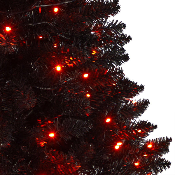 4’ Black Halloween Artificial Christmas Tree in Urn with 100 Orange LED Lights