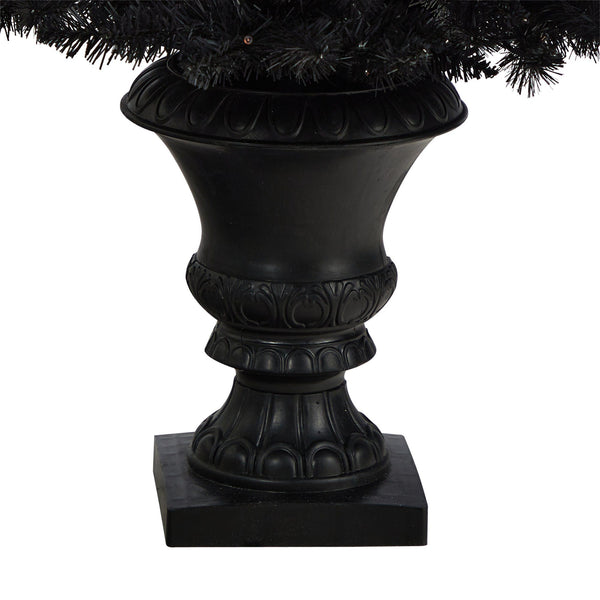 4’ Black Halloween Artificial Christmas Tree in Urn with 100 Orange LED Lights