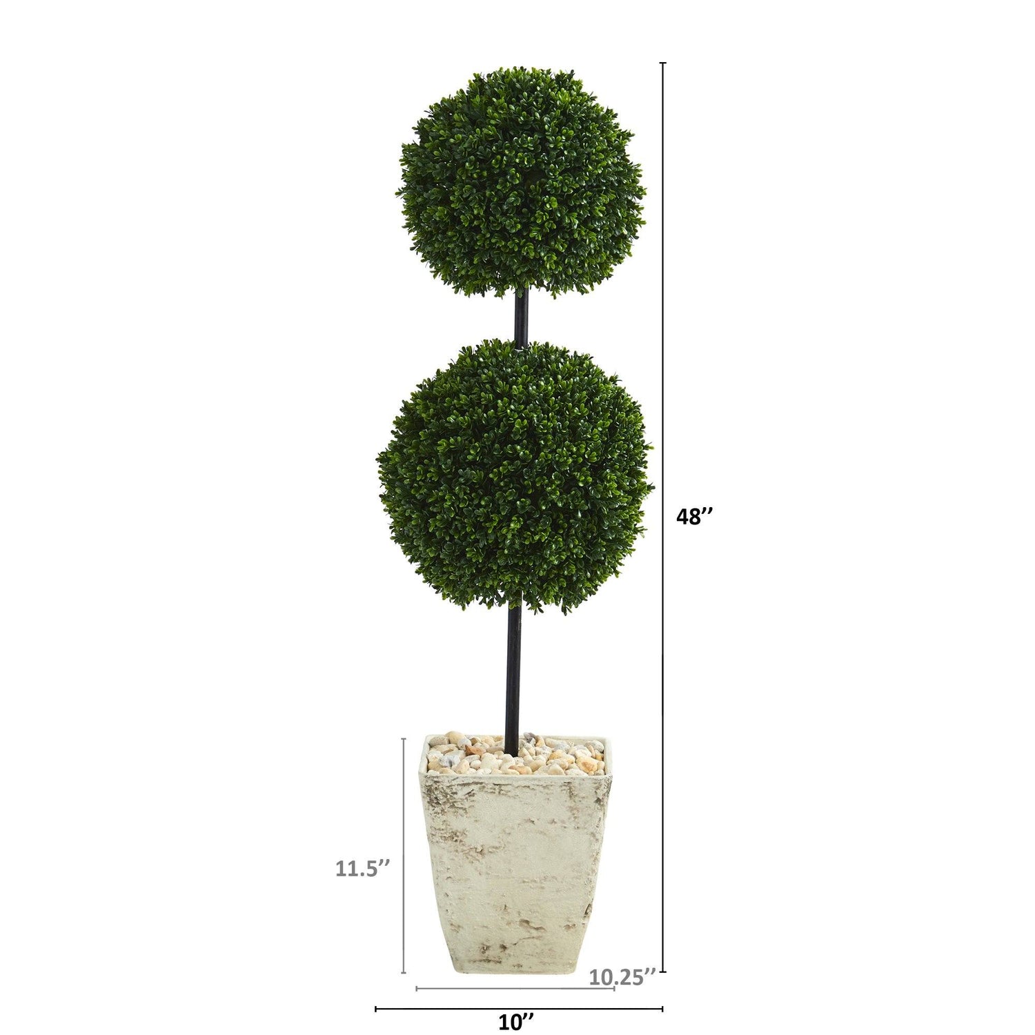 4’ Boxwood Double Ball Artificial Topiary Tree in Country White Planter (Indoor/Outdoor)