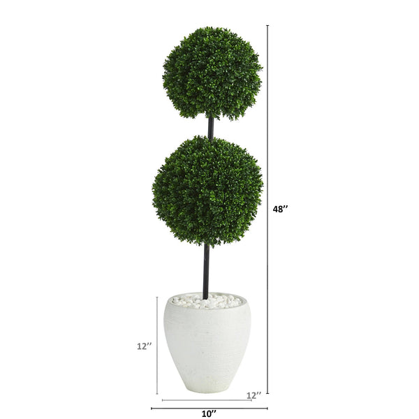 4’ Boxwood Double Ball Artificial Topiary Tree in White Planter  (Indoor/Outdoor)