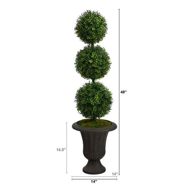 4’ Boxwood Triple Ball Topiary Artificial Tree in Charcoal Urn (Indoor/Outdoor)