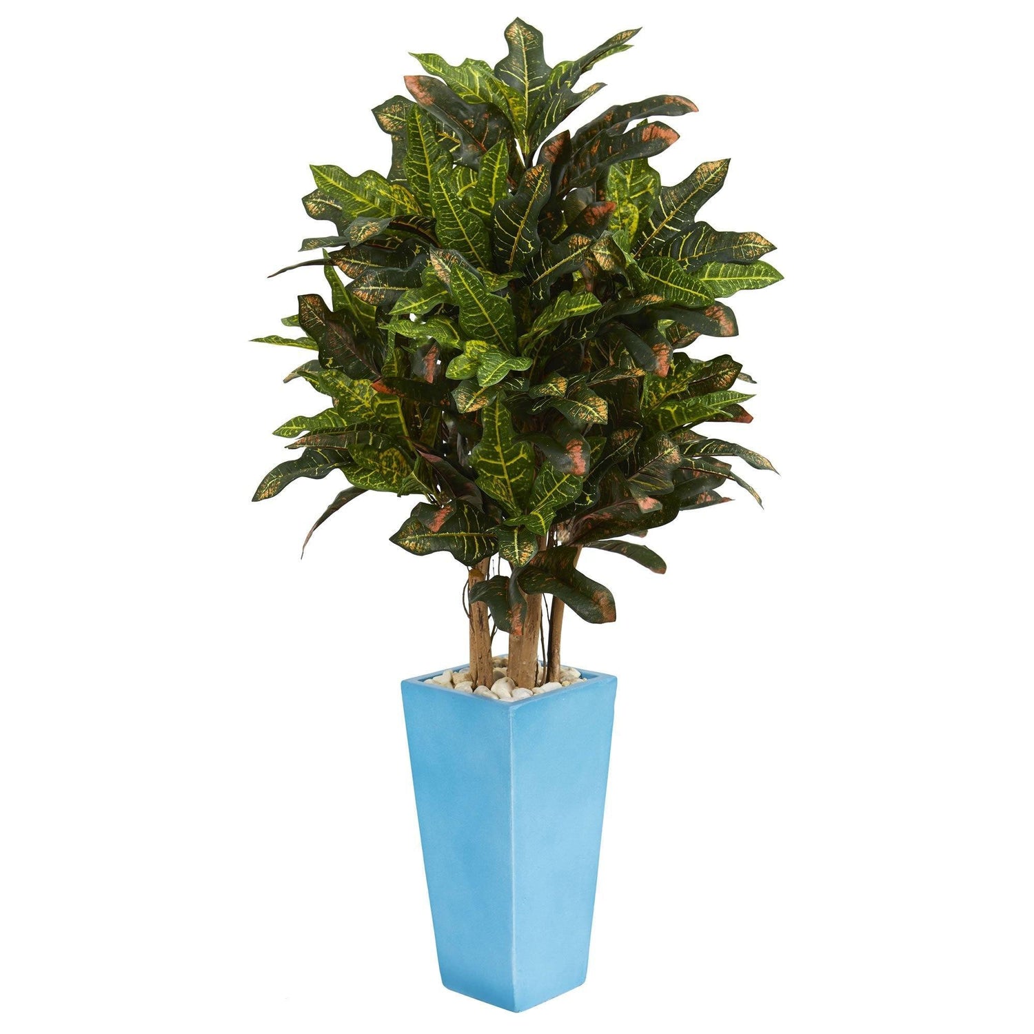 4’ Croton Artificial Plant in Turquoise Planter