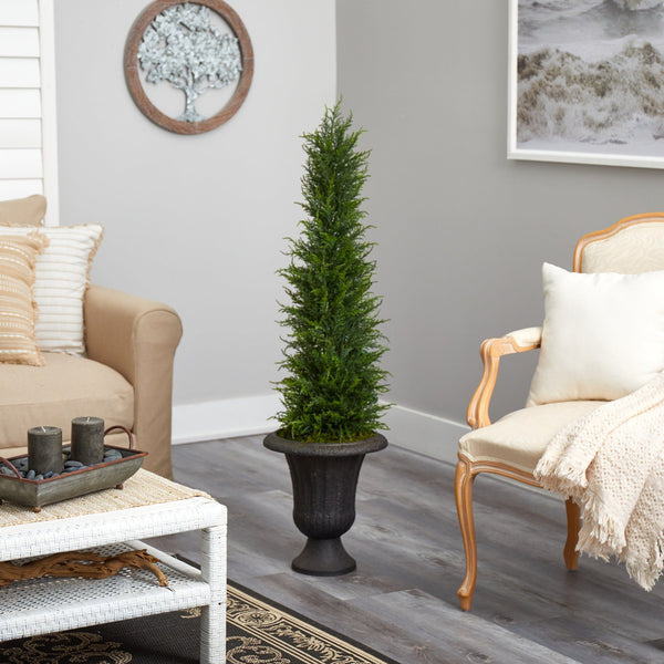 4’ Cypress Artificial Tree in Charcoal Urn UV Resistant (Indoor/Outdoor)