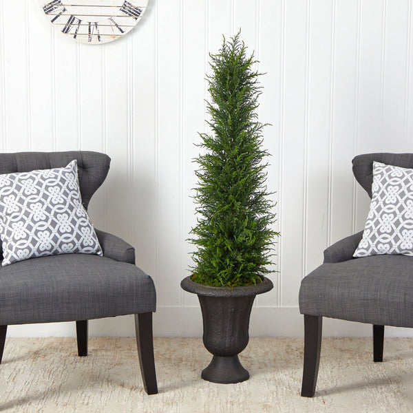 4’ Cypress Artificial Tree in Charcoal Urn UV Resistant (Indoor/Outdoor)