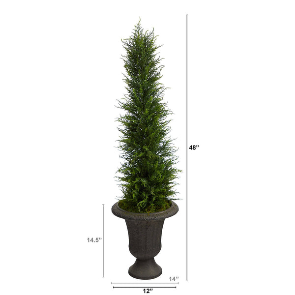 4’ Cypress Artificial Tree in Charcoal Urn UV Resistant (Indoor/Outdoor)