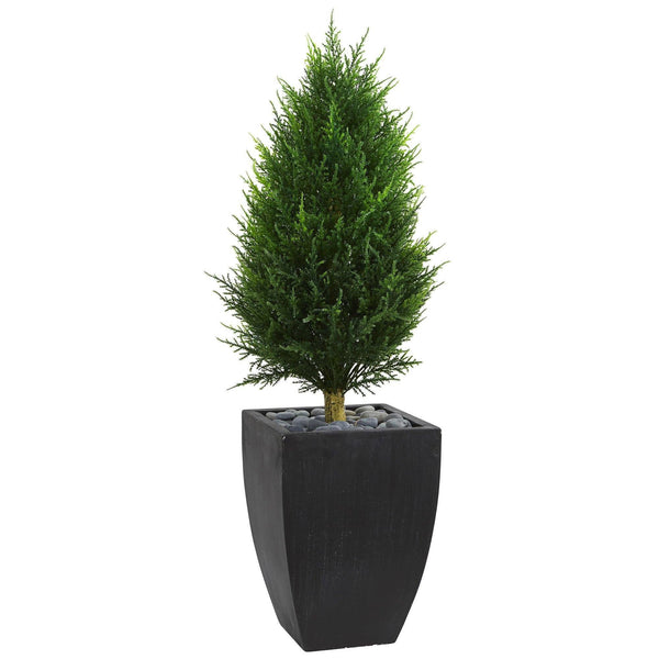 4’ Cypress Cone Artificial Topiary Tree in Black Wash Planter (Indoor/Outdoor)