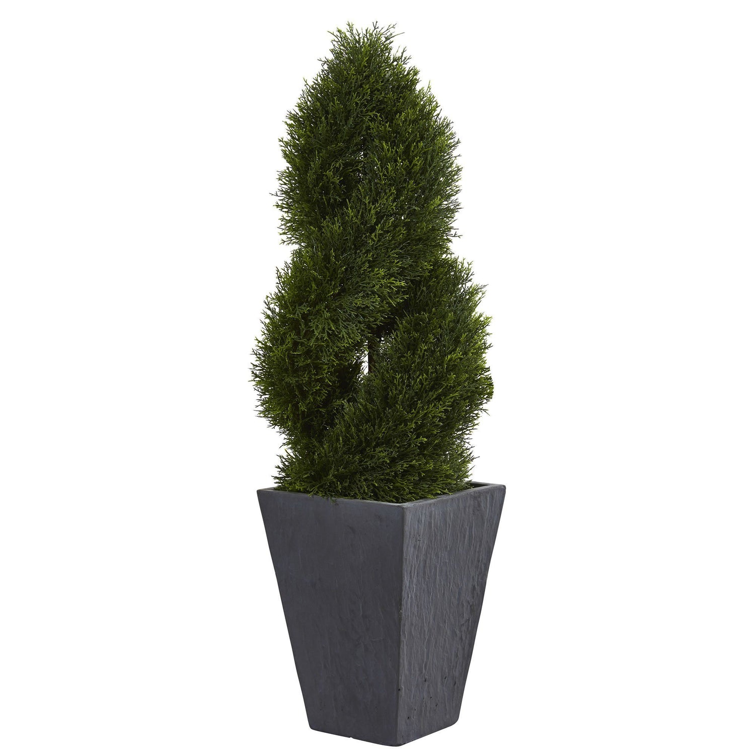4’ Cypress Double Spiral Topiary Artificial Tree in Slate Planter  (Indoor/Outdoor)