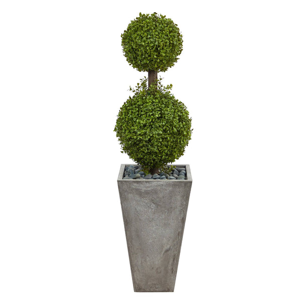 4’ Double Boxwood Topiary Artificial Tree in Cement Planter (Indoor/Outdoor)