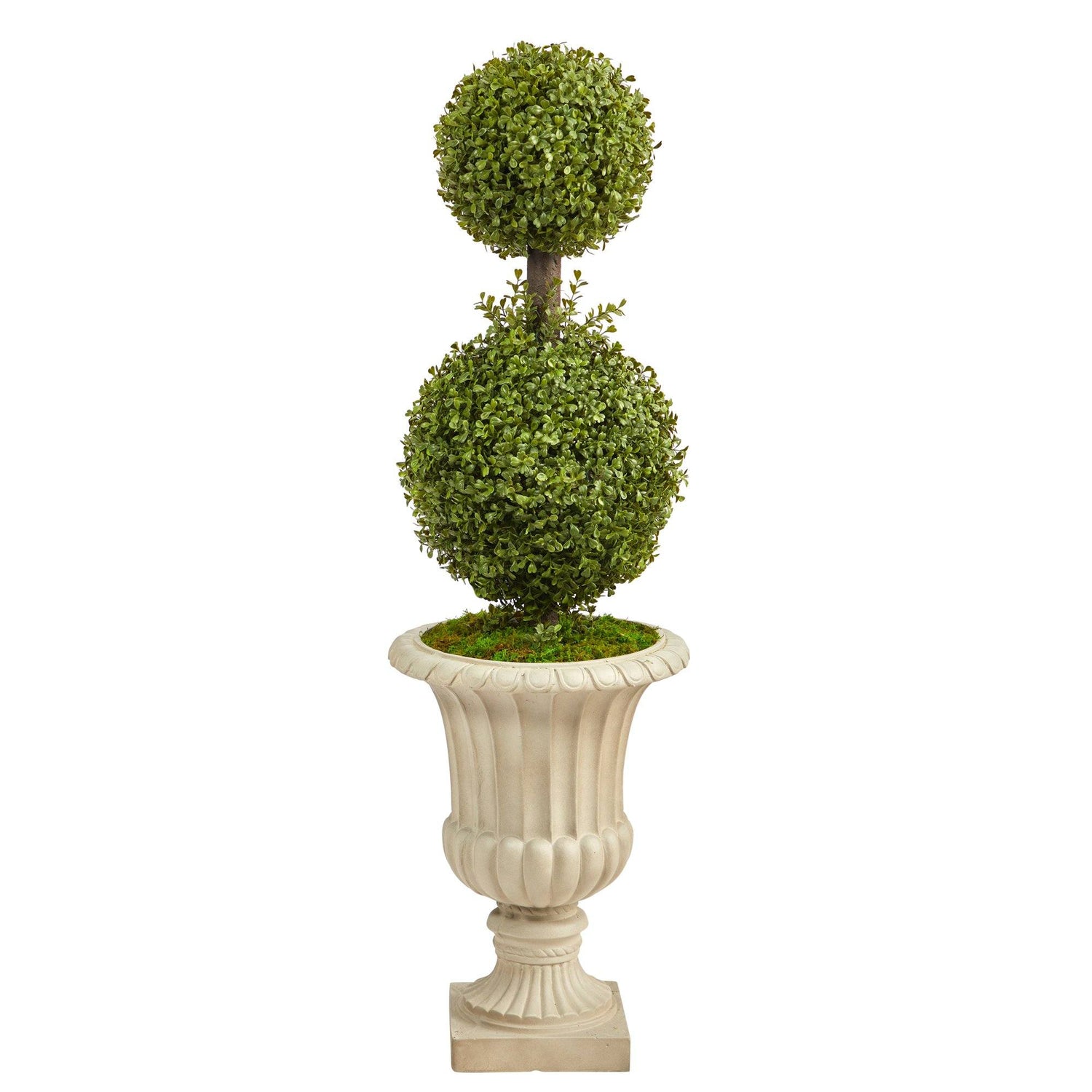4’ Double Boxwood Topiary Artificial Tree in Sand Finished Urn