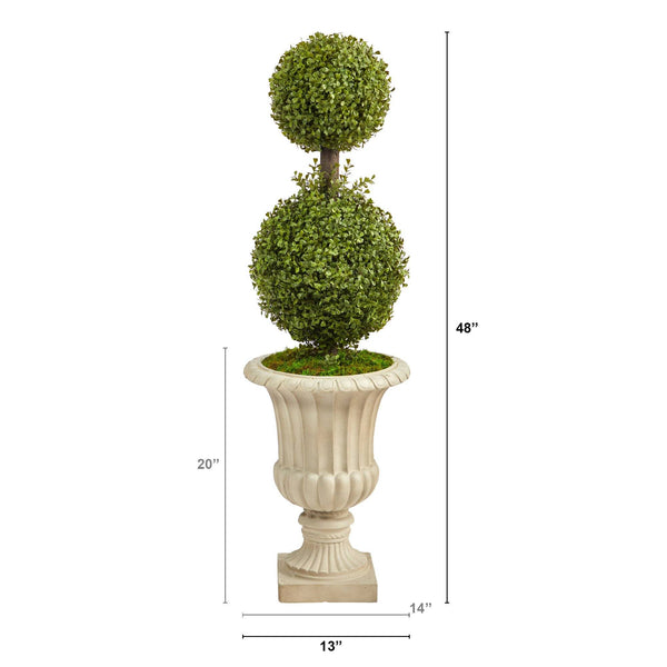 4’ Double Boxwood Topiary Artificial Tree in Sand Finished Urn