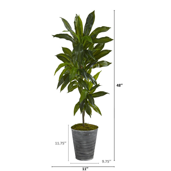 4’ Dracaena Artificial Plant in Decorative Tin Planter (Real Touch)