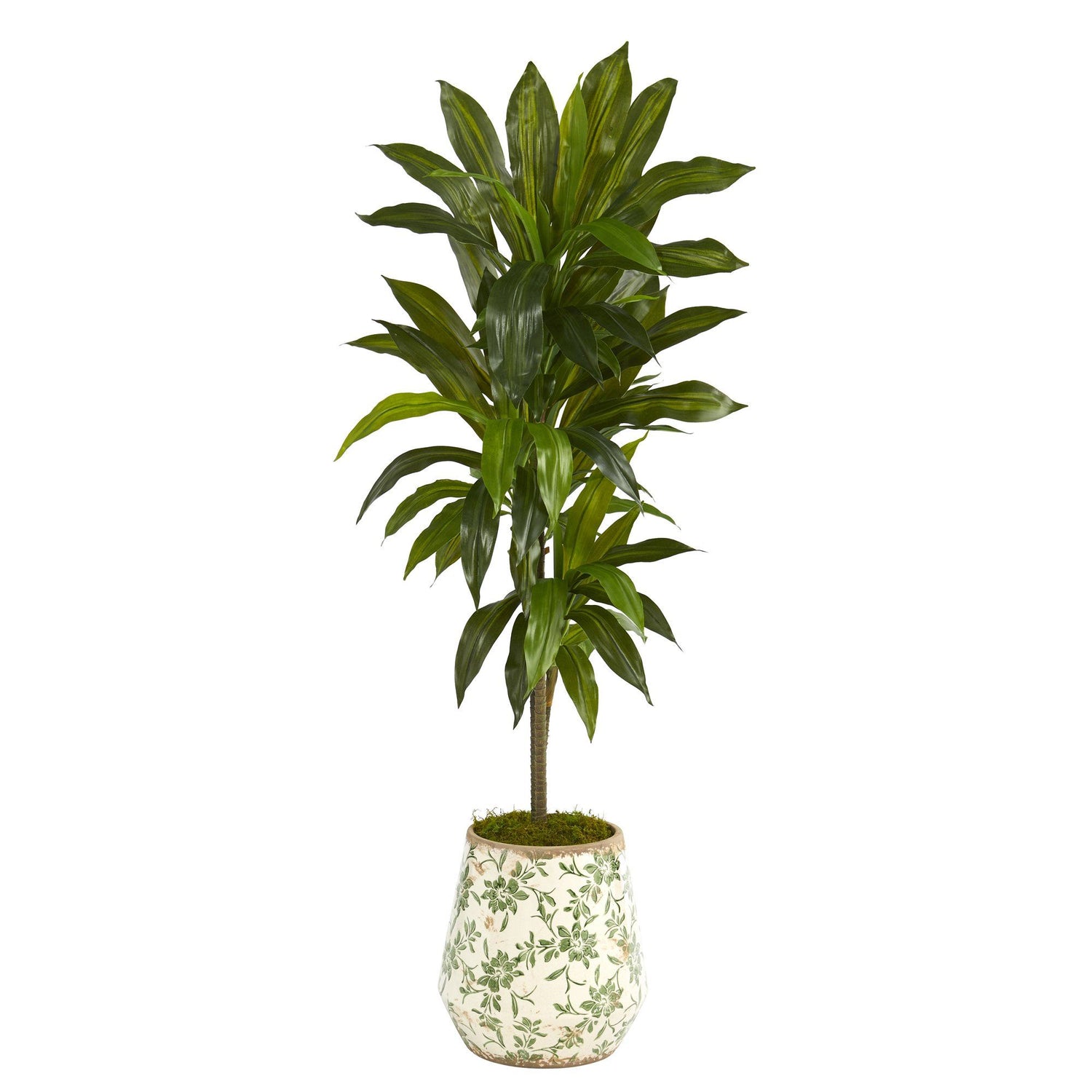 4’ Dracaena Artificial Plant in Flower Print Planter (Real Touch)