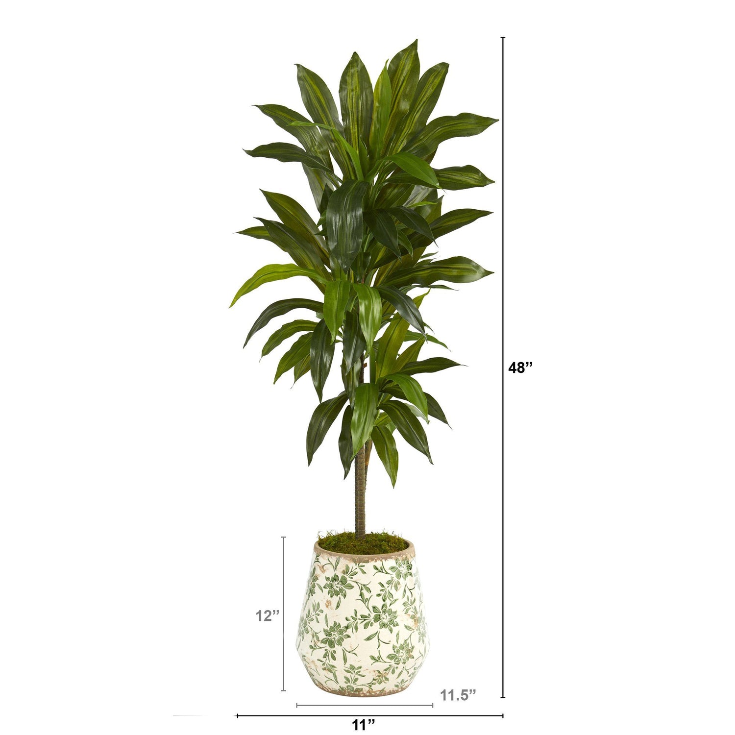 4’ Dracaena Artificial Plant in Flower Print Planter (Real Touch)