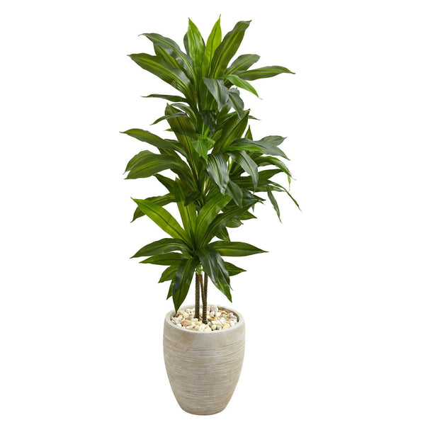 4' Artificial Dracaena Plant in Sand Colored Planter (Real Touch)
