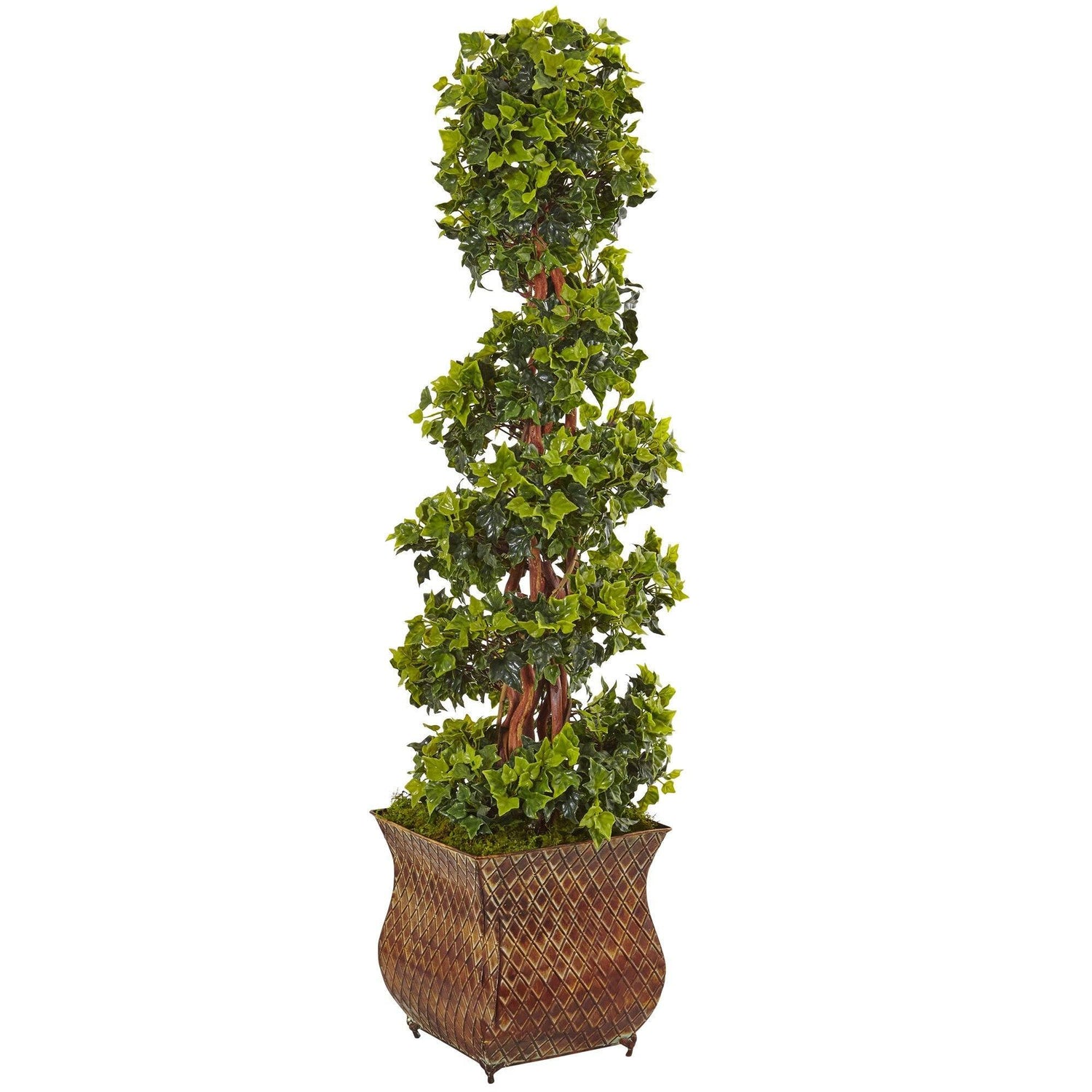 4’ English Ivy Spiral Tree in Metal Planter UV Resistant (Indoor/Outdoor)