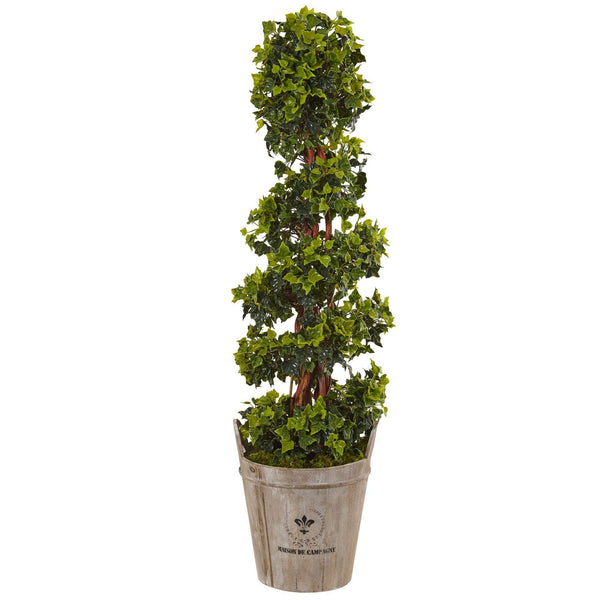 4’ English Ivy Tree in Farmhouse Planter UV Resistant (Indoor/Outdoor)