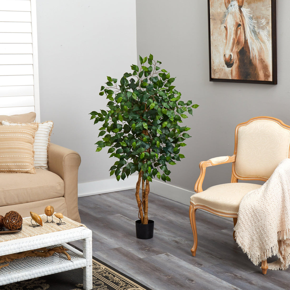 ficus auriculata zimmerpflanze Nearly Natural 4-ft. Silk Ficus Tree, Green