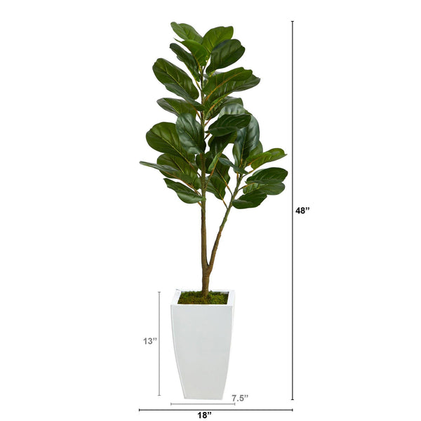 4’ Fiddle Leaf Fig Artificial Tree in White Metal Planter