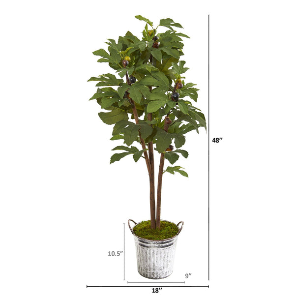 4’ Fig Artificial Tree in Vintage Metal Planter