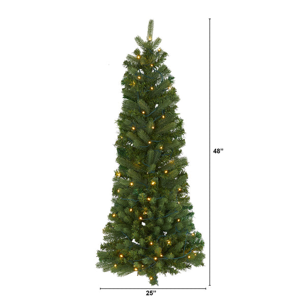 4' Flat Back Wall Hanging Artificial Christmas Tree with 50 Clear LED Lights
