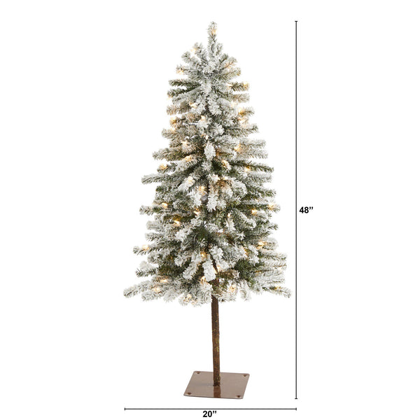 4’ Flocked Alpine Artificial Christmas Tree with 100 Lights and 260 Bendable Branches